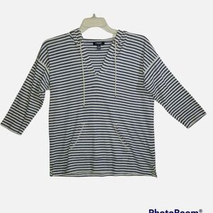 Chaps Men's Navy and White Striped Hoodie
